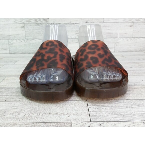 J Crew Sandals Womens 9 Tortoise Slip On Leopard Print Jelly Pool Slides Brown - Picture 5 of 12